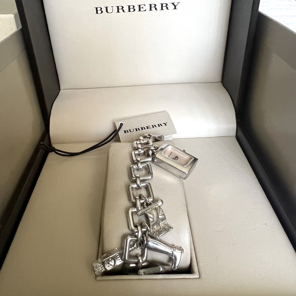 Authentic Silver Burberry Lady Charm Watch